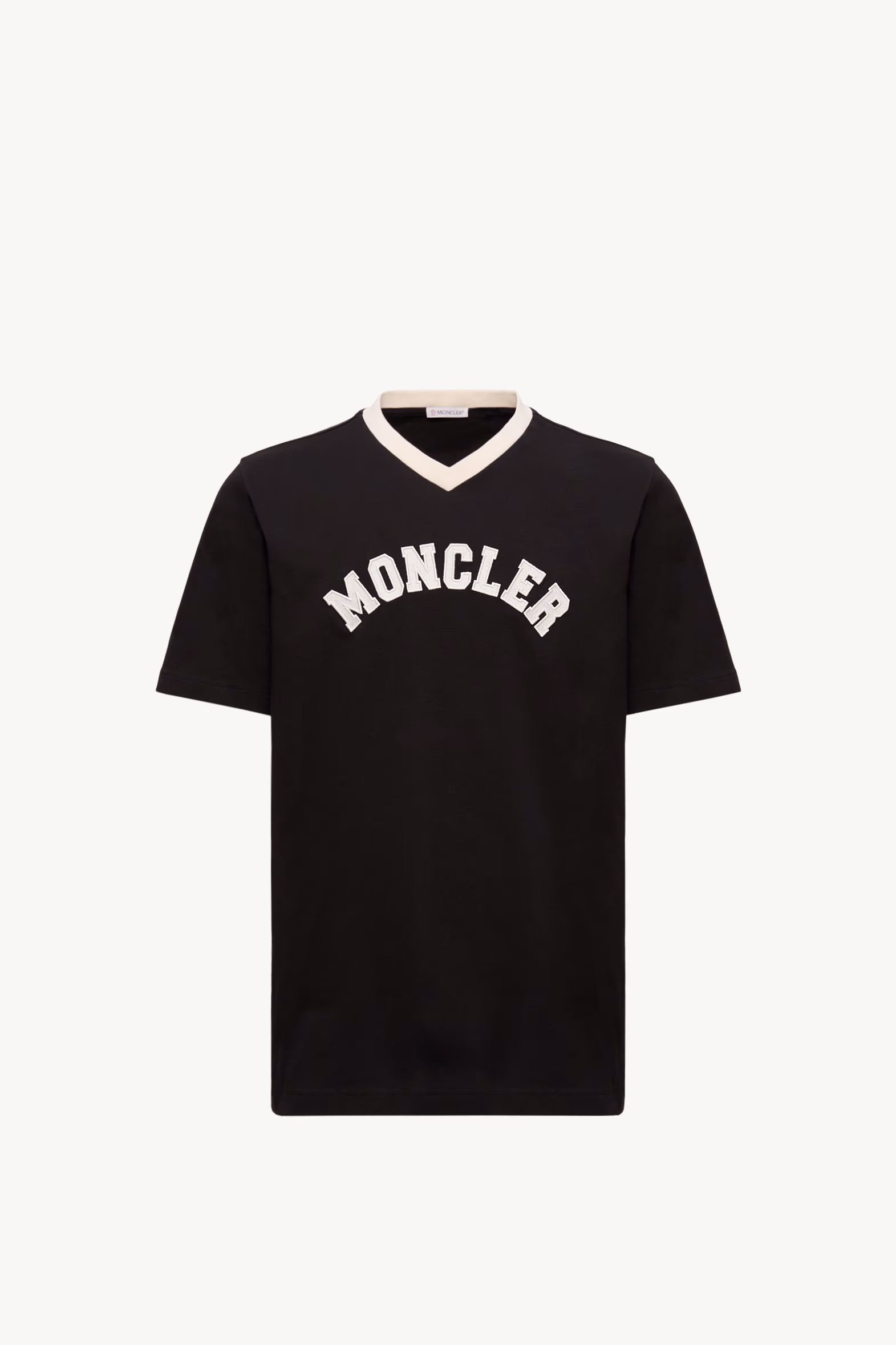 Embroidered Logo Cotton Piquet V-Neck T-Shirt Men Black Moncler 2